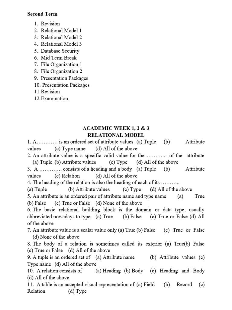 SS2 Data Processing Exam Questions | PDF | Relational Model ...