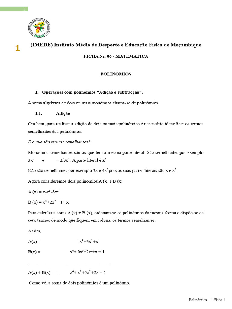 6 operacoes com polinomios 16 04 2024 pdf matem tica lgebra