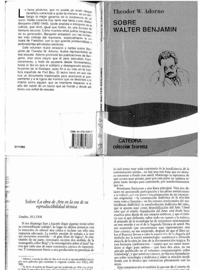 Adorno Sobre Walter Benjamin PDF | PDF