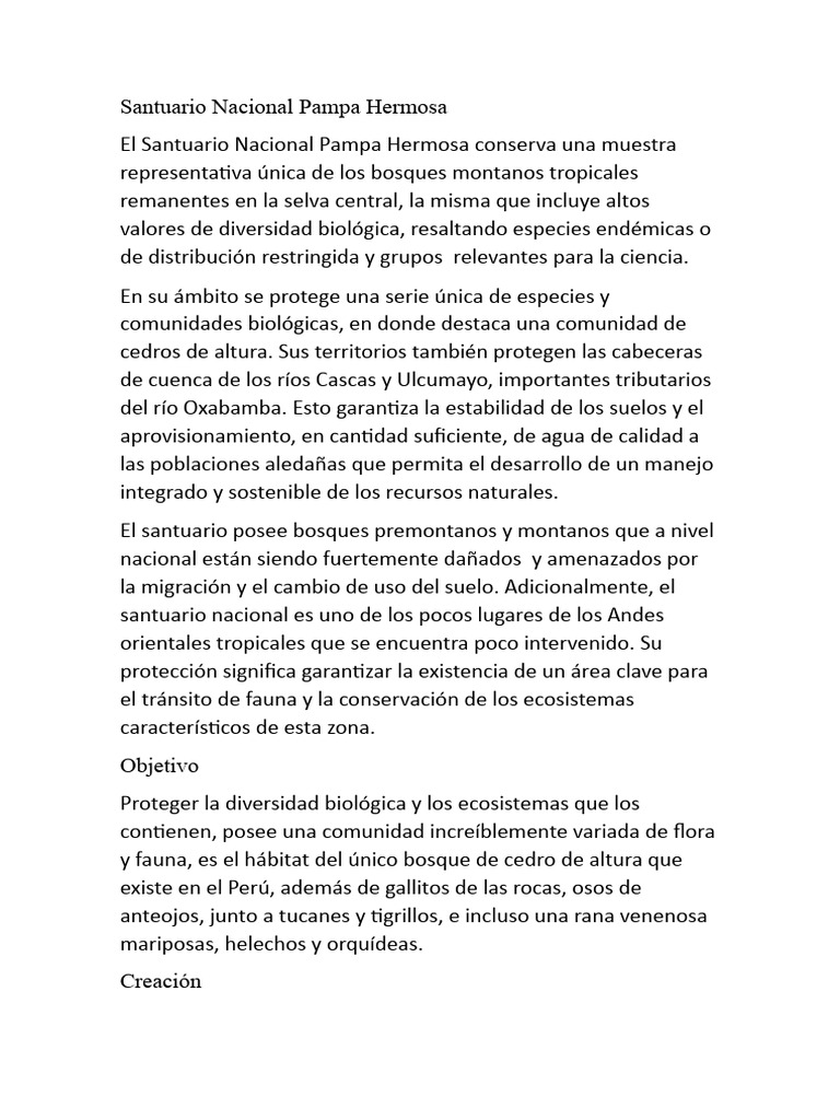 Santuario Nacional Pampa Hermosa PDF Ciencias de la Tierra