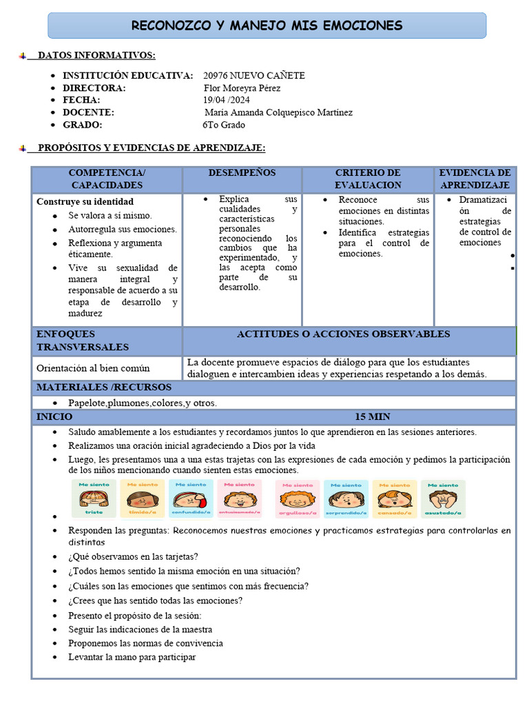 Sesion de Aprendizaje 25-03-24 | PDF | Las emociones | Aprendizaje