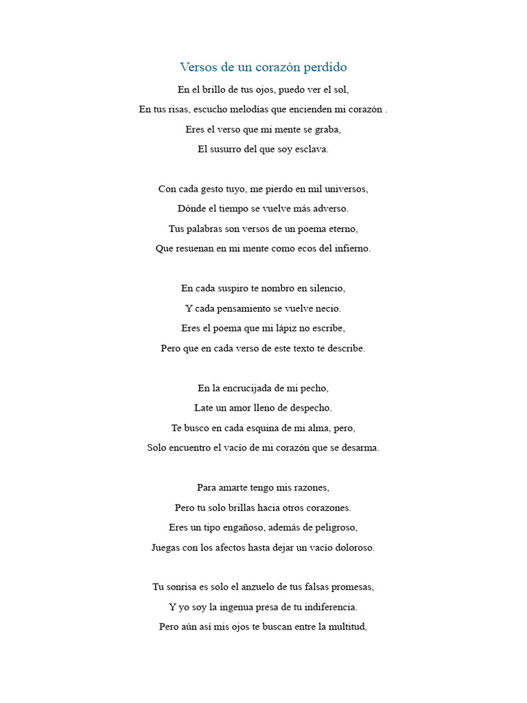 Versos de Un Corazón Perdido A.M | PDF | Amor