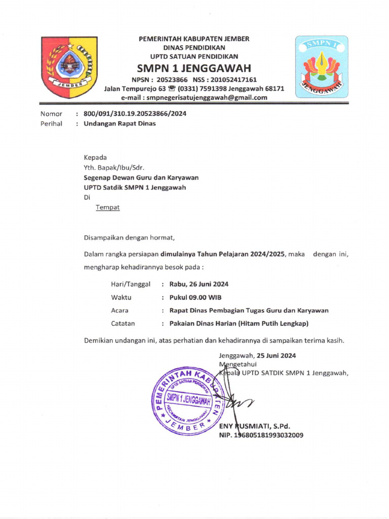 Undangan Rapat Dinas | PDF