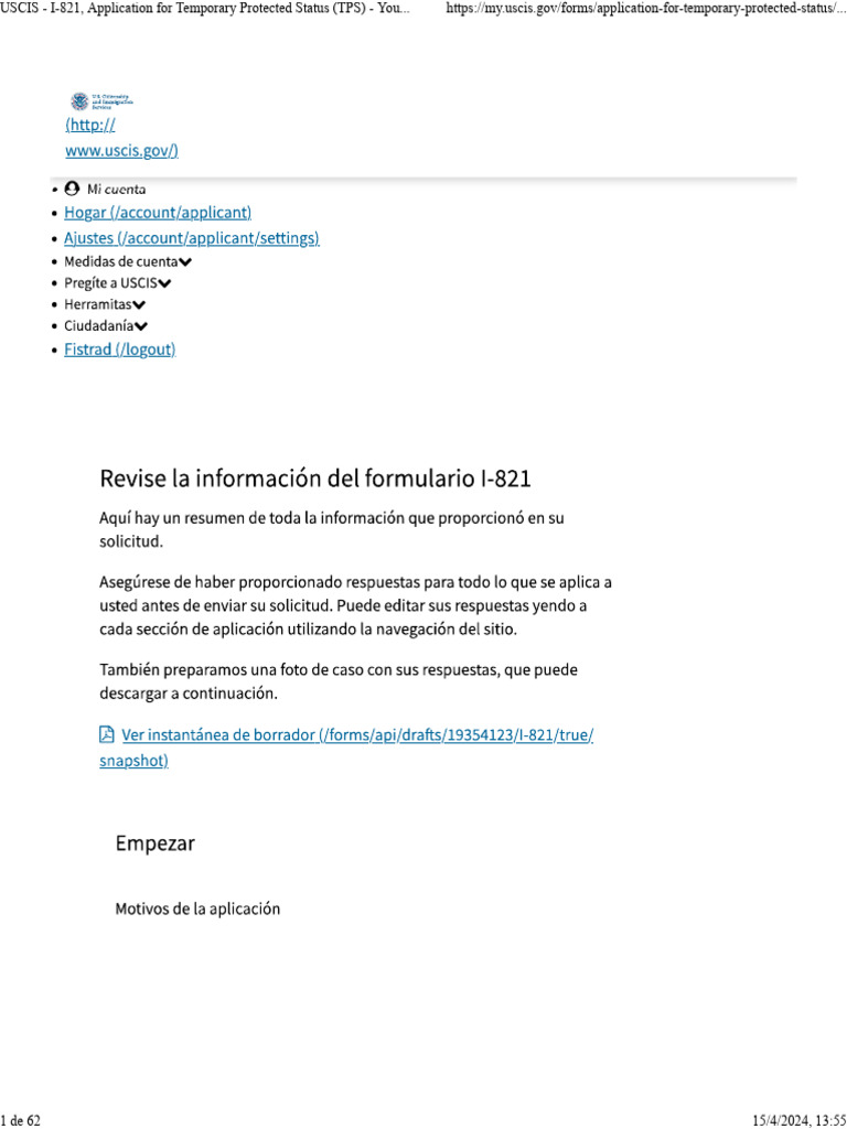 Uscis i 821 application for temporary protected status tps