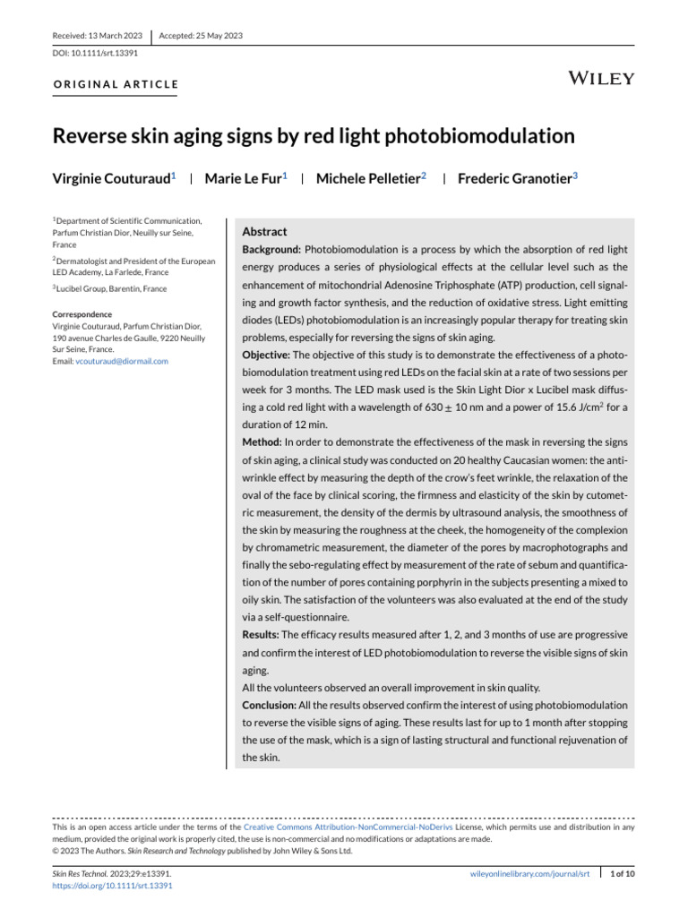 Reverse Skin Aging Signs by Red Light Photobiomodulation | PDF | Light ...