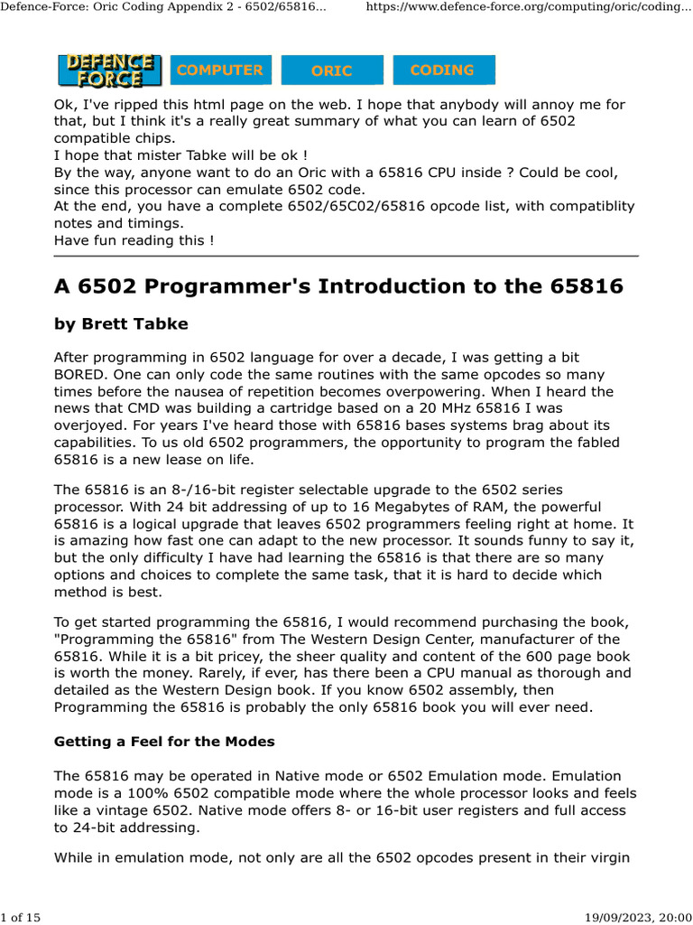 Defence-Force 6502 65816 Opcodes | PDF | Integrated Circuit | Computer Data