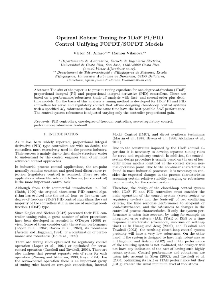 1DoF PI/PID Controller Tuning Methods | PDF | Control Theory | Applied ...