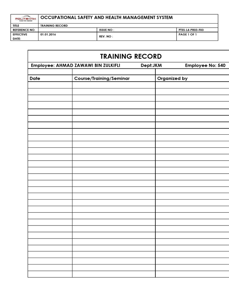 L4.PR03.F03 Training Record | PDF