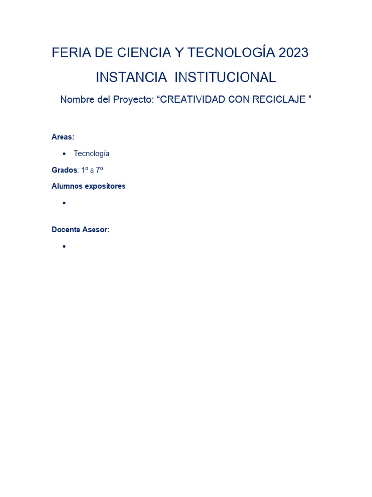 Proyecto Feria de Ciencia y Tecnologia 2.023 | PDF | Residuos | Reciclaje