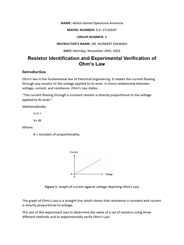 Verification of Ohm's Law Experiment | PDF | Resistor | Electrical ...