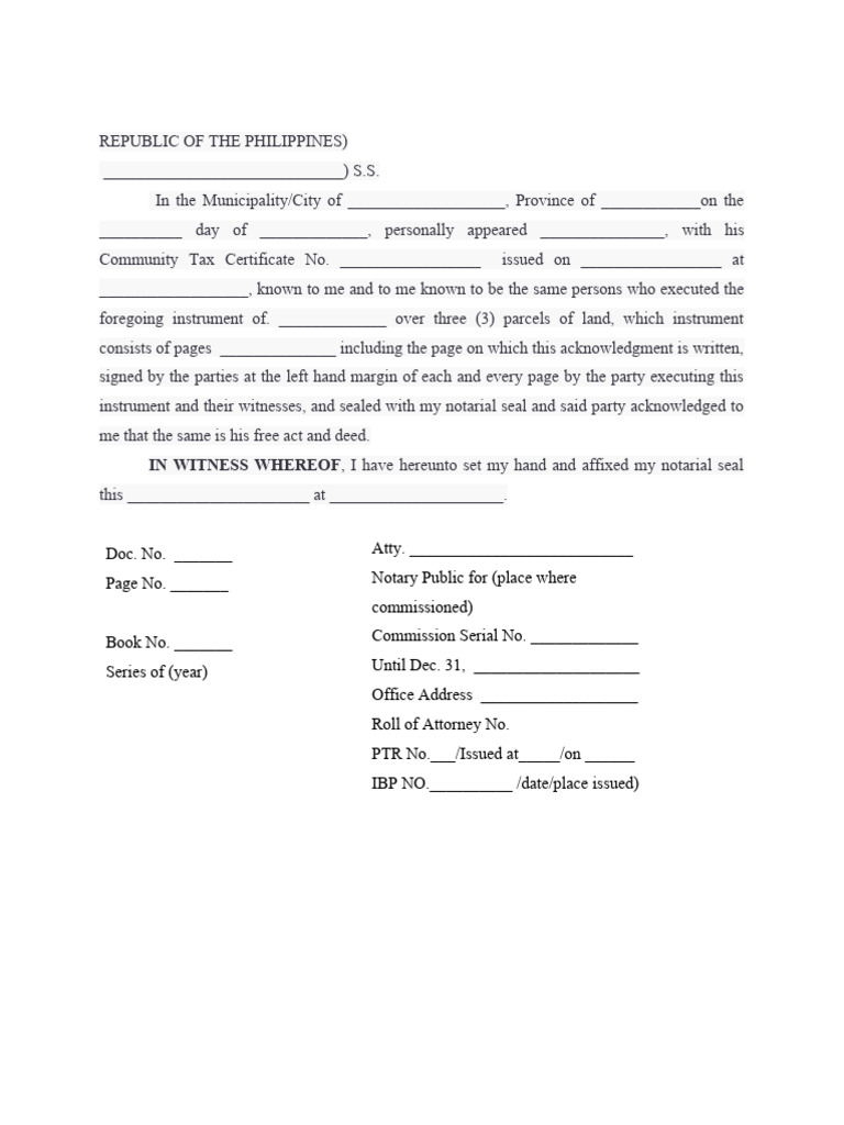 Form - 3 - Acknowledgment of Instrument When Two or More Parcels of ...