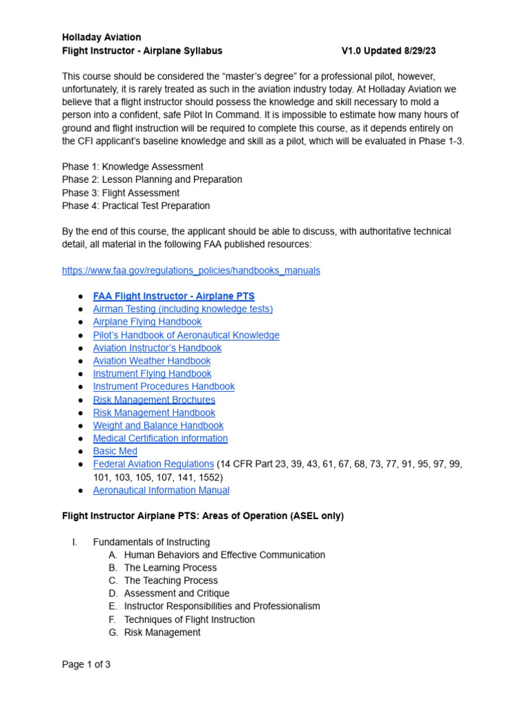 Flight Instructor Syllabus Guide | PDF | Flight Instructor | Aerospace ...
