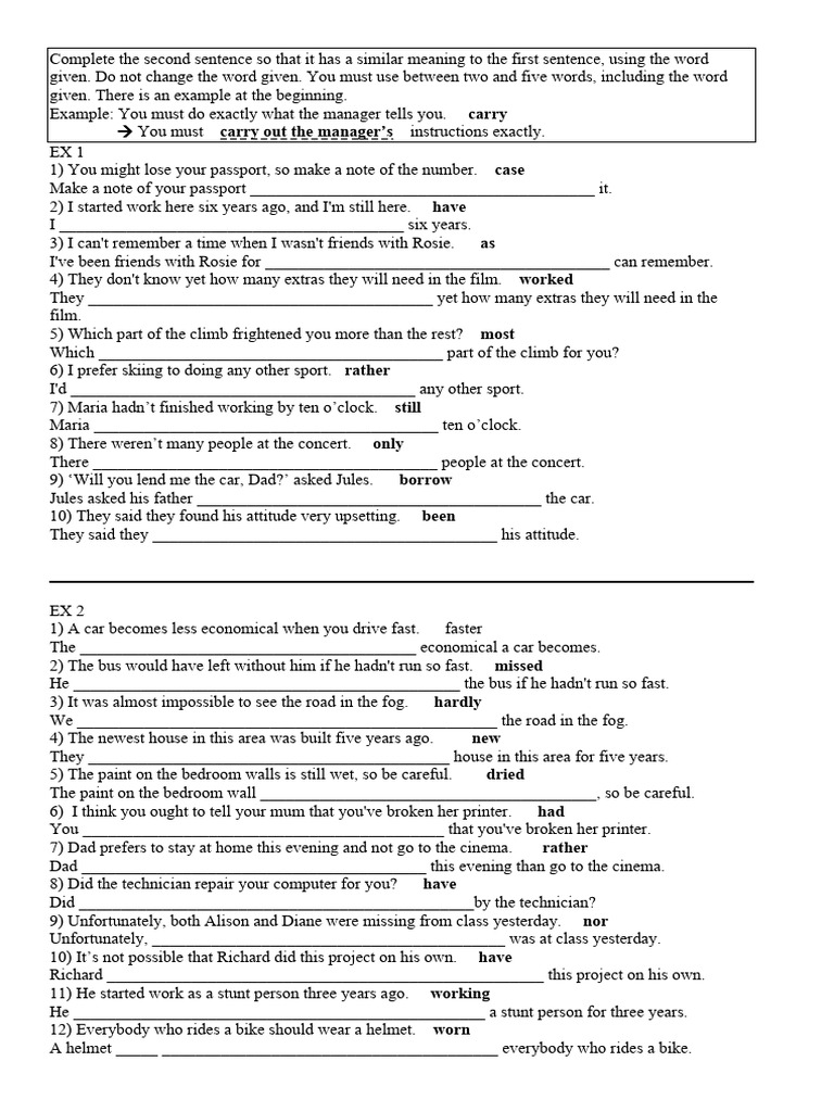 2012-13 Ex Key Word Transformations | PDF | Language Arts & Discipline ...