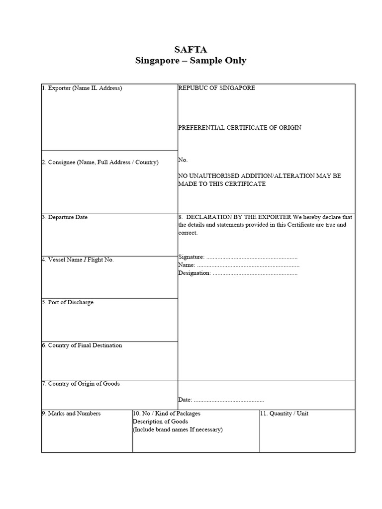Singapore Certificate of Origin Sample | PDF | Business | Home & Garden