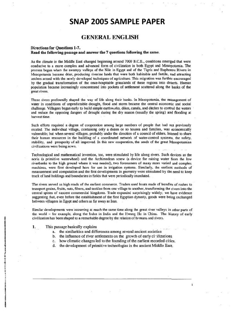 SNAP 2005 Sample Paper Answer Key | PDF