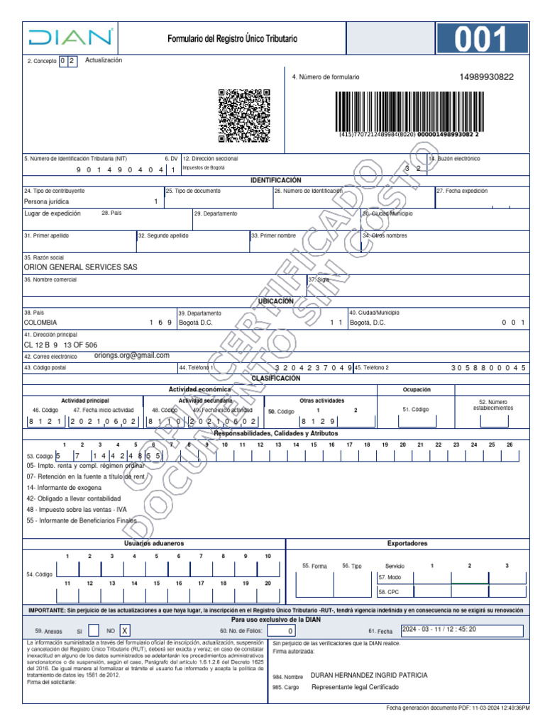 Registro Único Tributario RUT Colombia | PDF