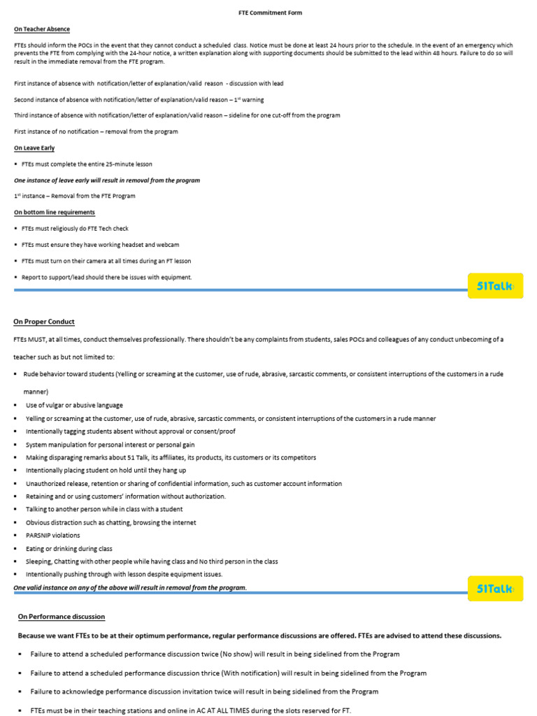 FTE Commitment Guidelines and Policies | PDF | Full Time Equivalent