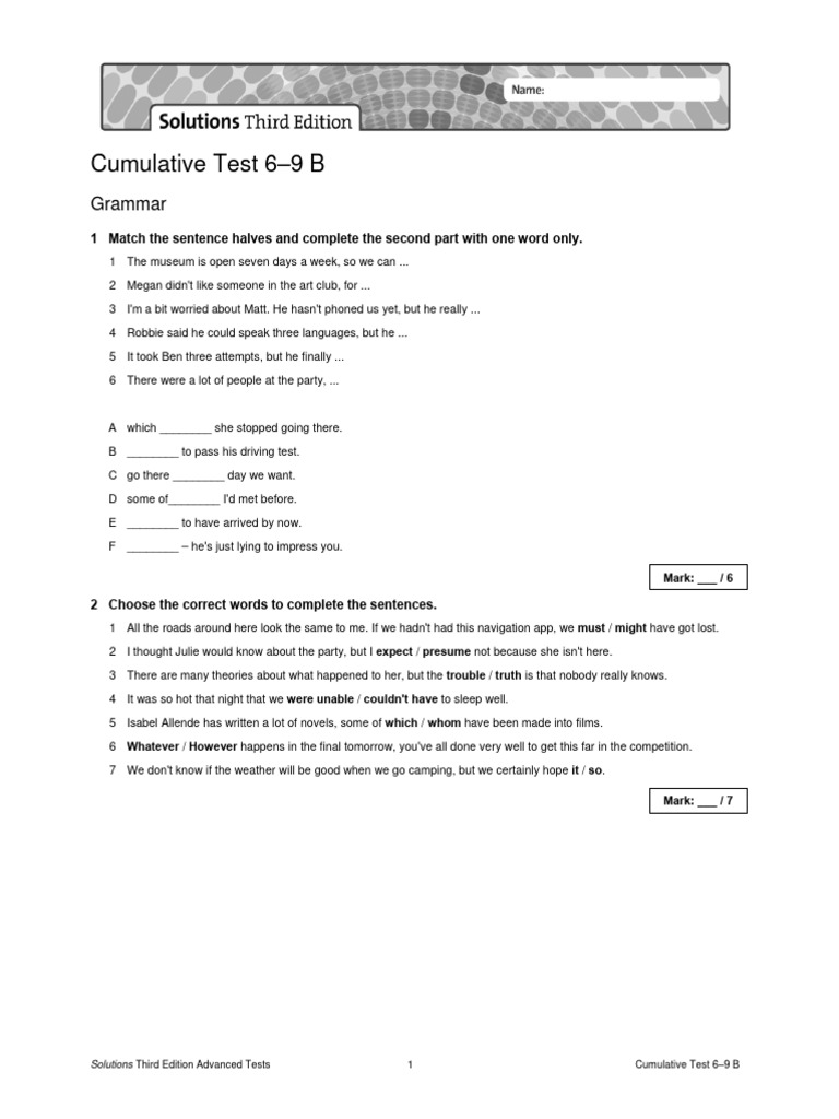 Cumulative Test 6-9 B Answers | PDF