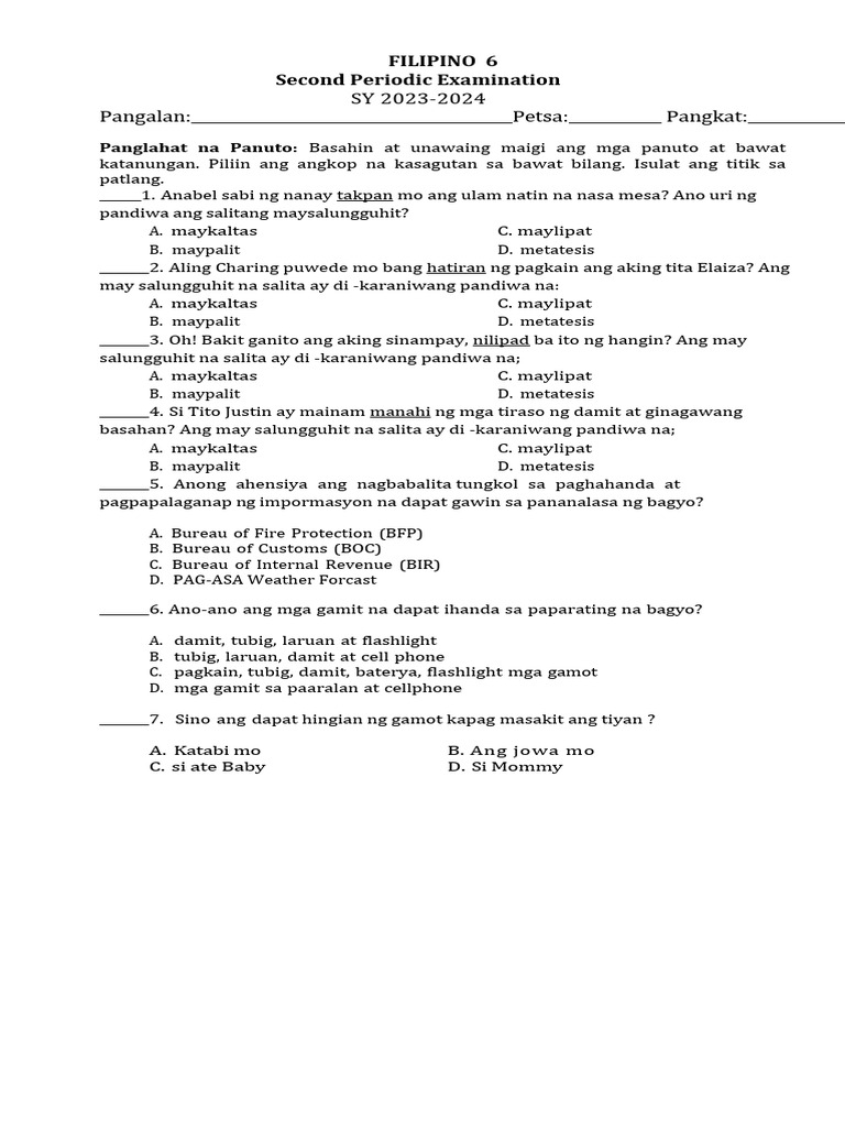 Filipino 6 - Q2 - PT - New | PDF