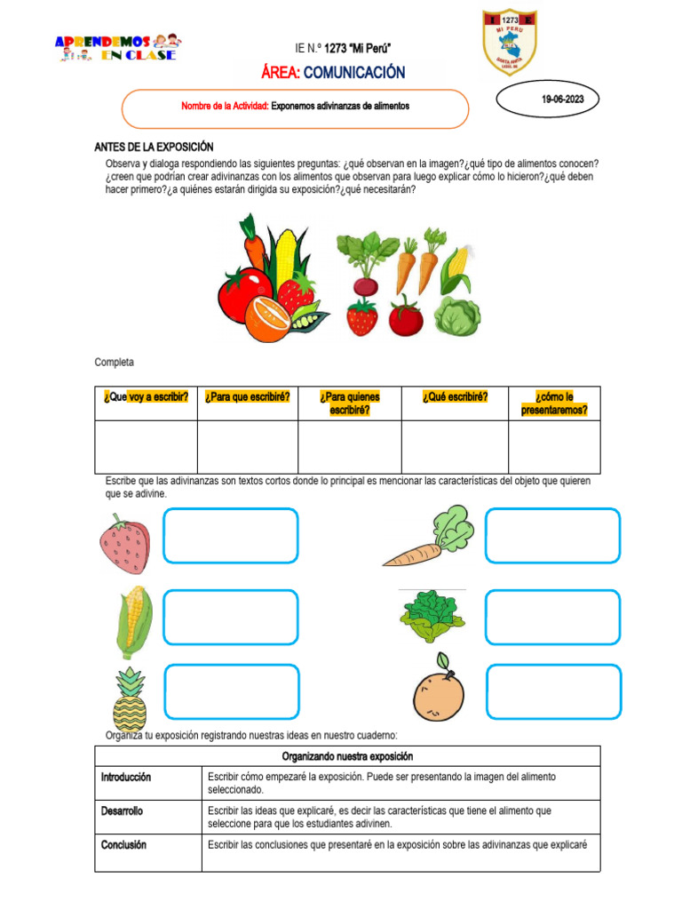 Adivinanzas de Alimentos para Exposición | PDF | Relaciones personales ...