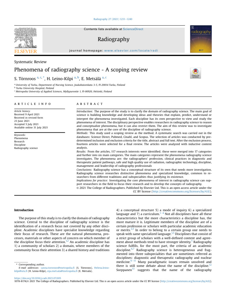 Scoping Review of Radiography Science | PDF | Science | Radiography