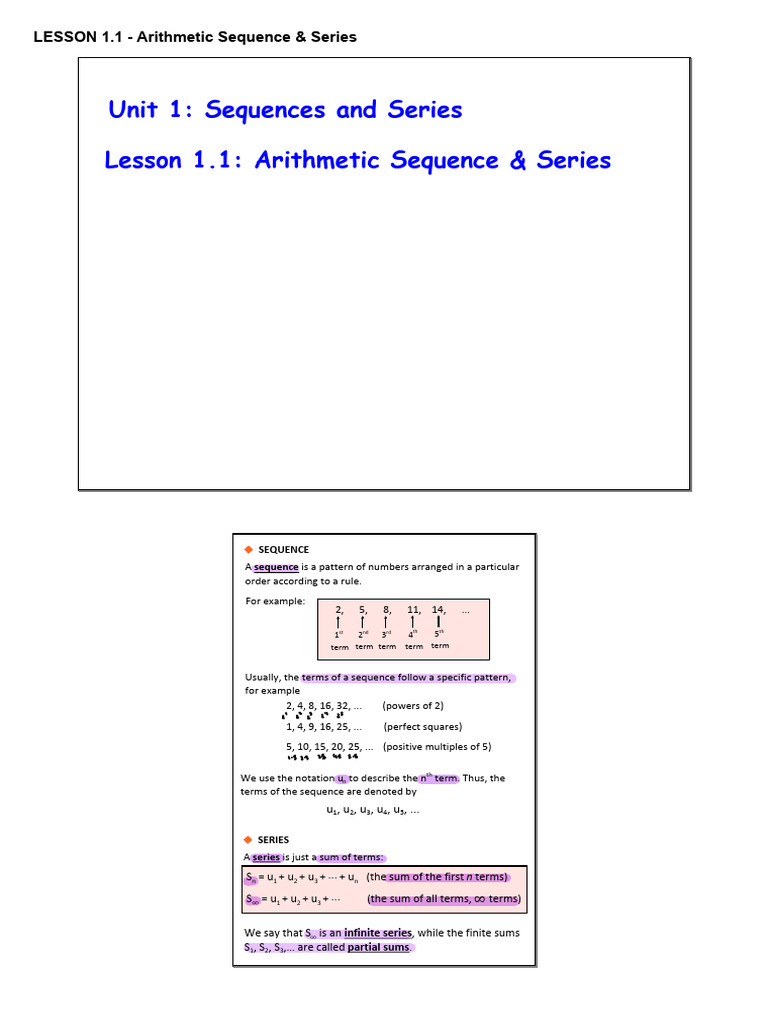 01a. LESSON 1.1 - Arithmetic Sequence - Series (Blank Copy) | PDF ...