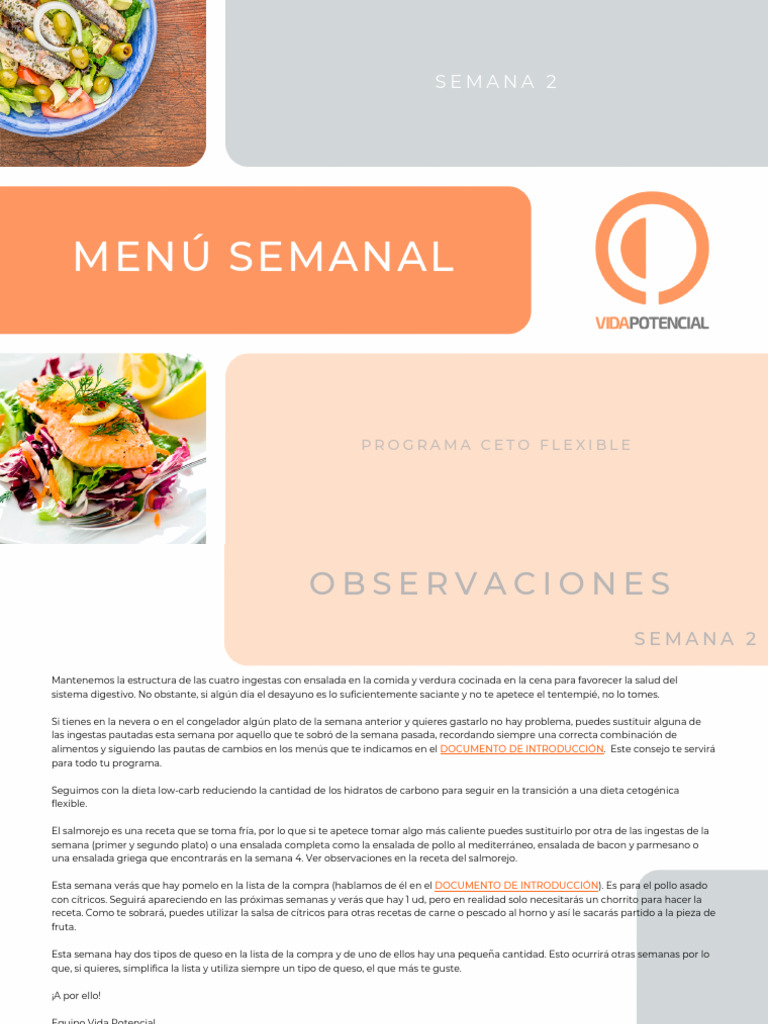 Semana 2 - Menus | PDF | ensalada | Comida y bebida
