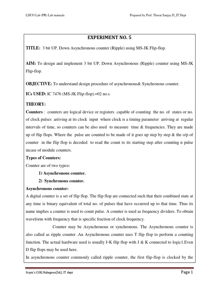 Experiment No 5 Asyn Counter | PDF | Digital Technology | Computer ...
