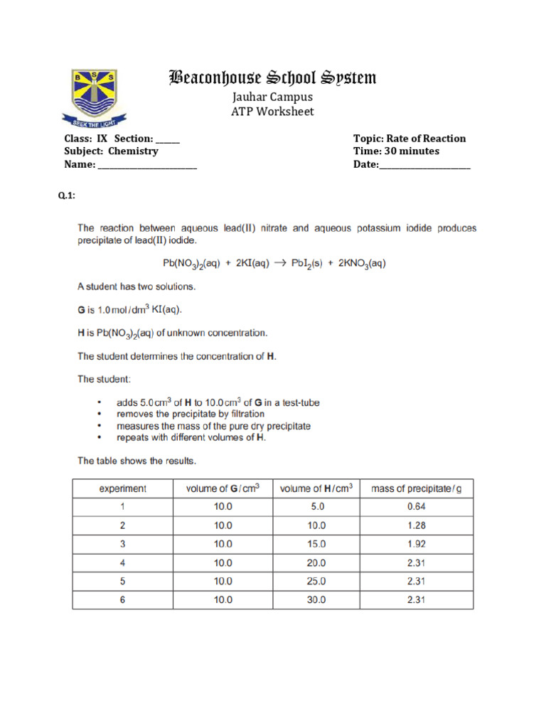 ATP Graph Worksheet for Chemistry | PDF