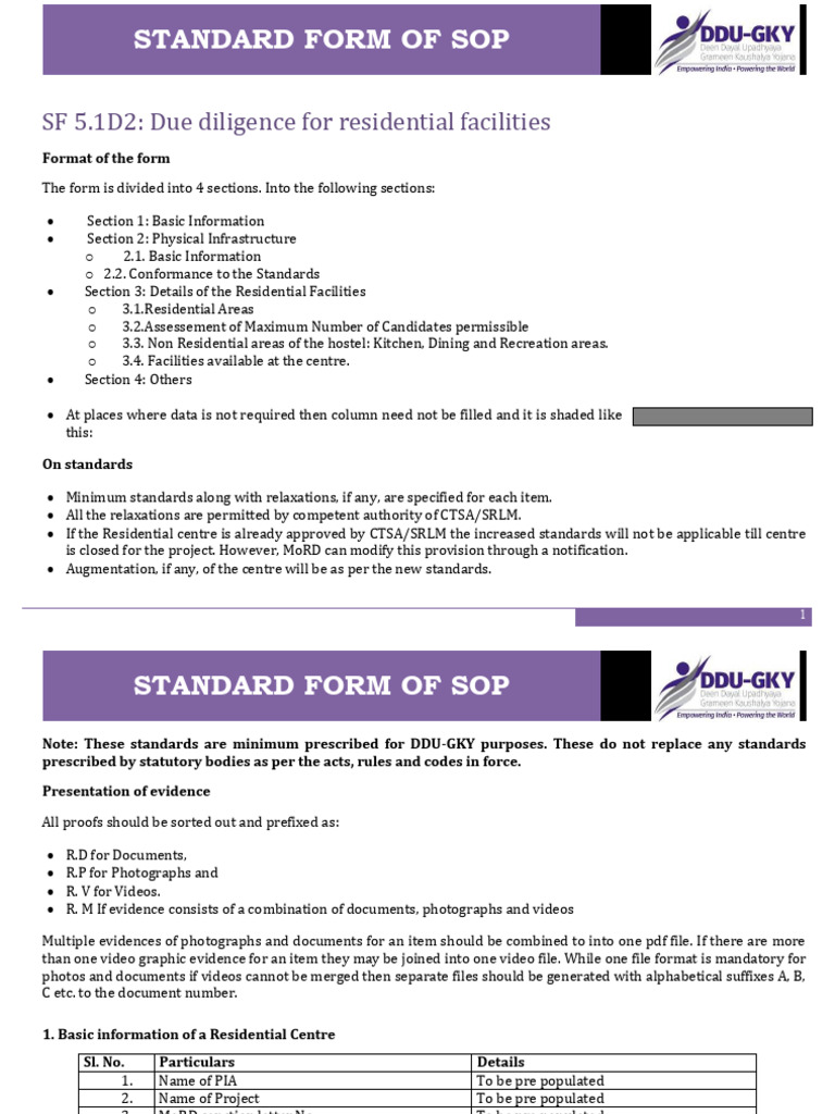 SF 5.1D2 Due Diligence For Residential Facilities | PDF | Foot (Unit ...
