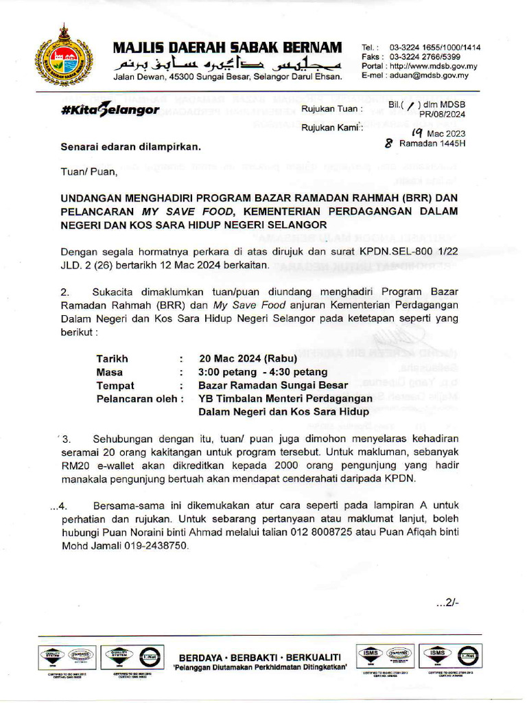 1. Surat Undangan Bazar Ramadan Rahmah Madani Negeri Selangor | PDF