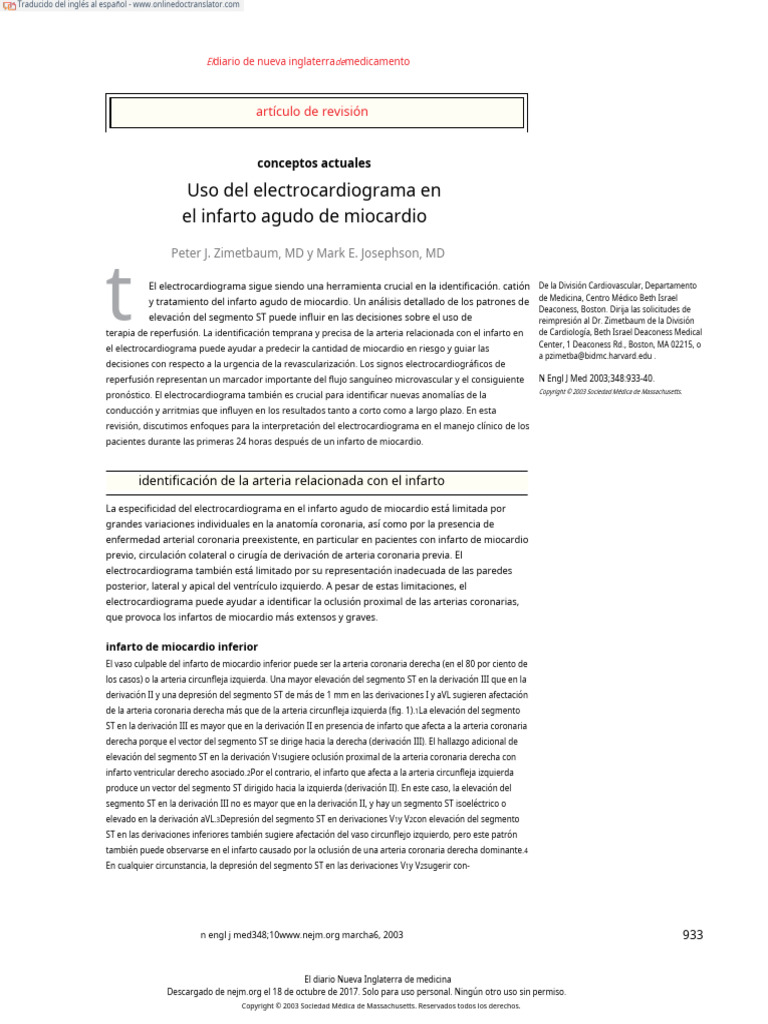 Ecg Infarto - En.es | PDF | Infarto de miocardio | Electrocardiografia