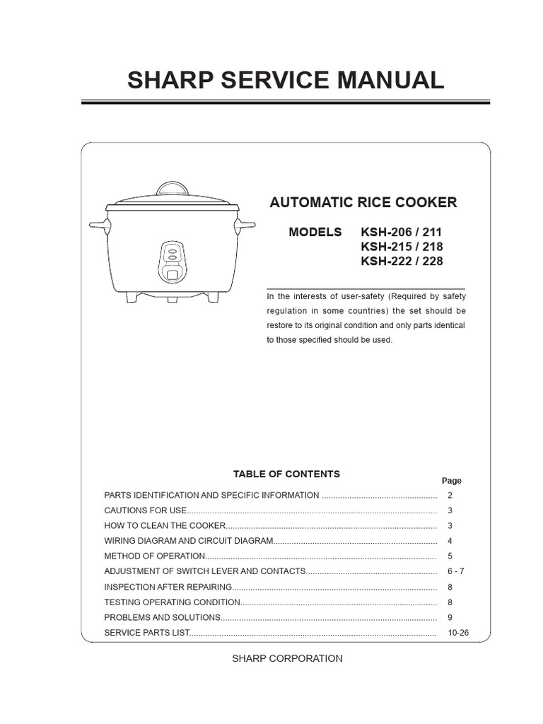 Sharp Automatic Rice Cooker Manual | PDF | Kitchen Stove | Switch