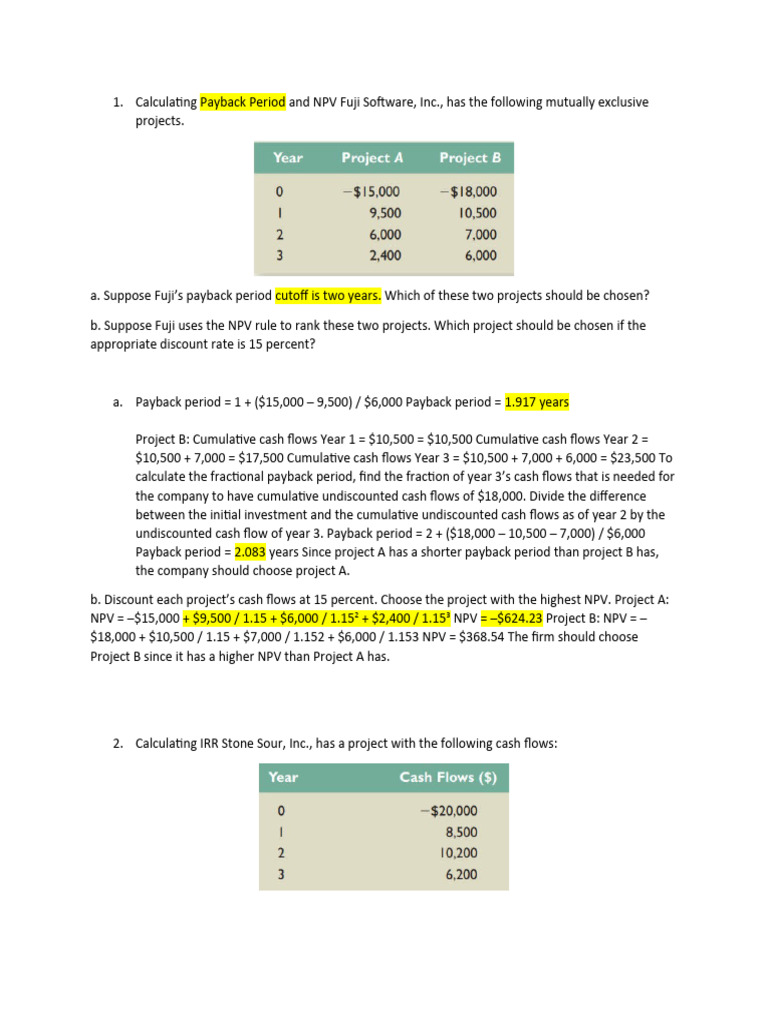 Capital Budgeting Practice - Class Discussion | PDF | Net Present Value ...
