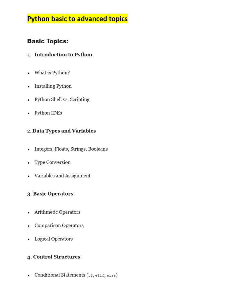 Python Basic to Advance Topics | PDF