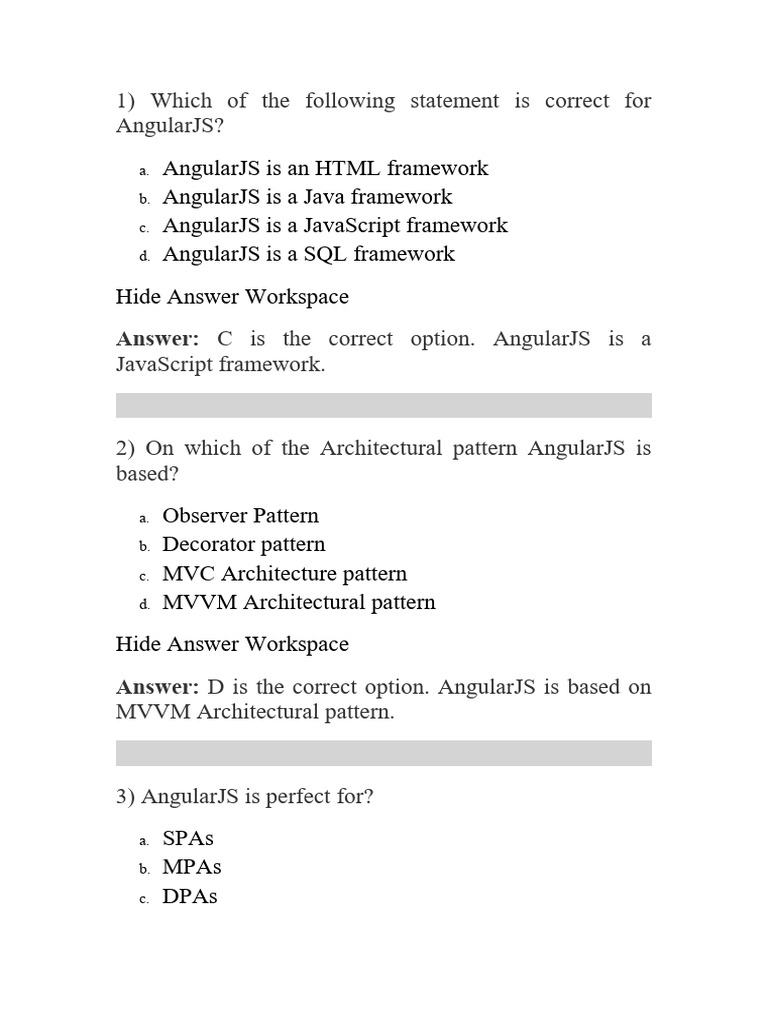 AngularJS MCQs with Answers | PDF | Angular Js | Computer Science