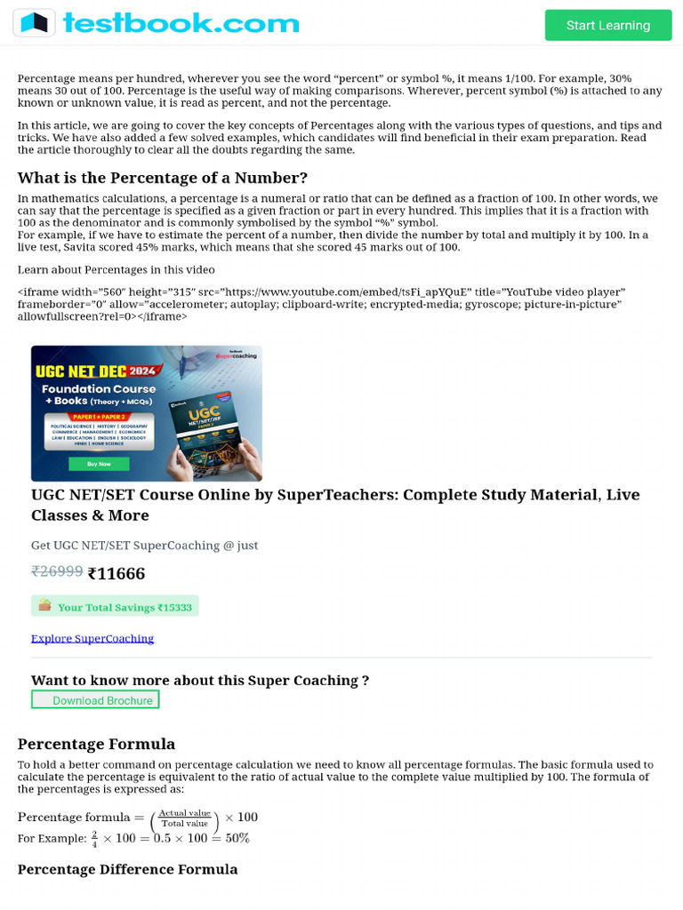 Percentages _ Know how to calculate percentages with examples | PDF