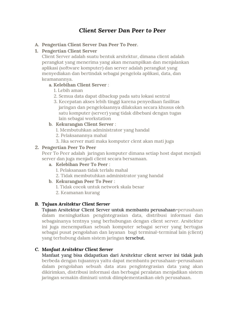 Arsitektur Client Server dan Peer to Peer | PDF