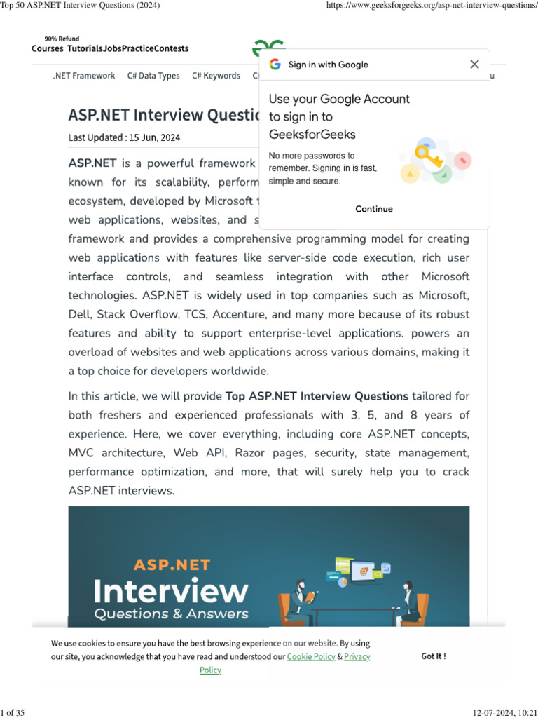 Top ASP.NET Interview Questions 2024 | PDF