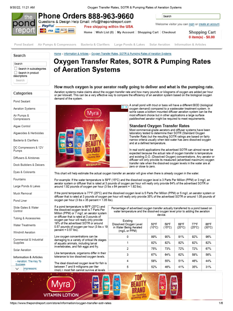 Oxygen Transfer Rates, SOTR & Pumping Rates of Aeration Systems | PDF ...