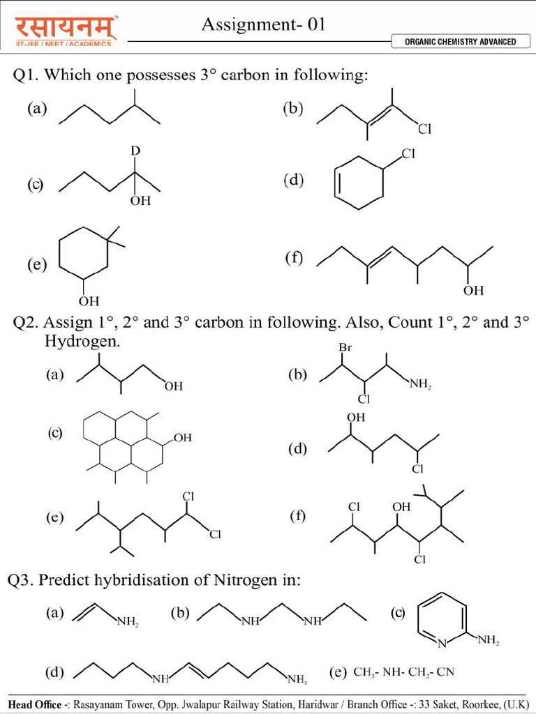 Organic Chemistry Advanced Assignments | PDF | Carbon Compounds | Chemistry