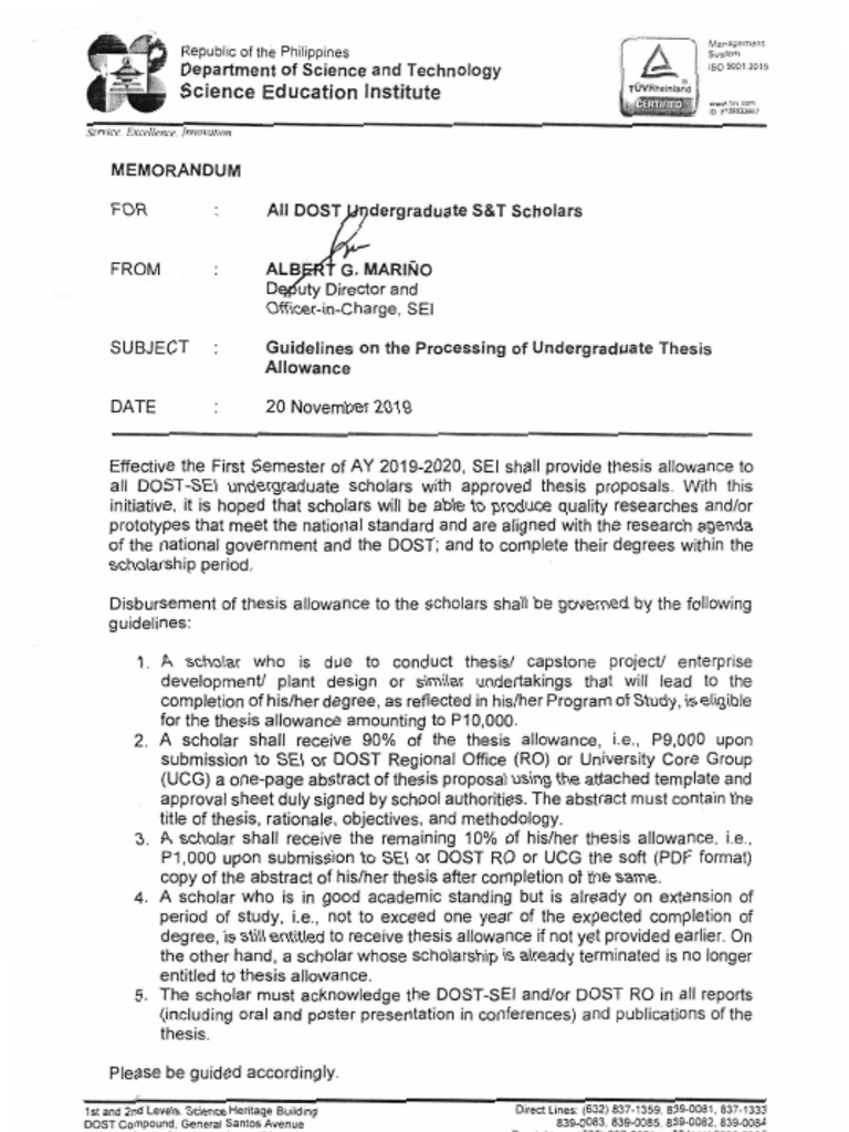 Memo stsd 0000 000 guidelines on the processing of thesis allowance of