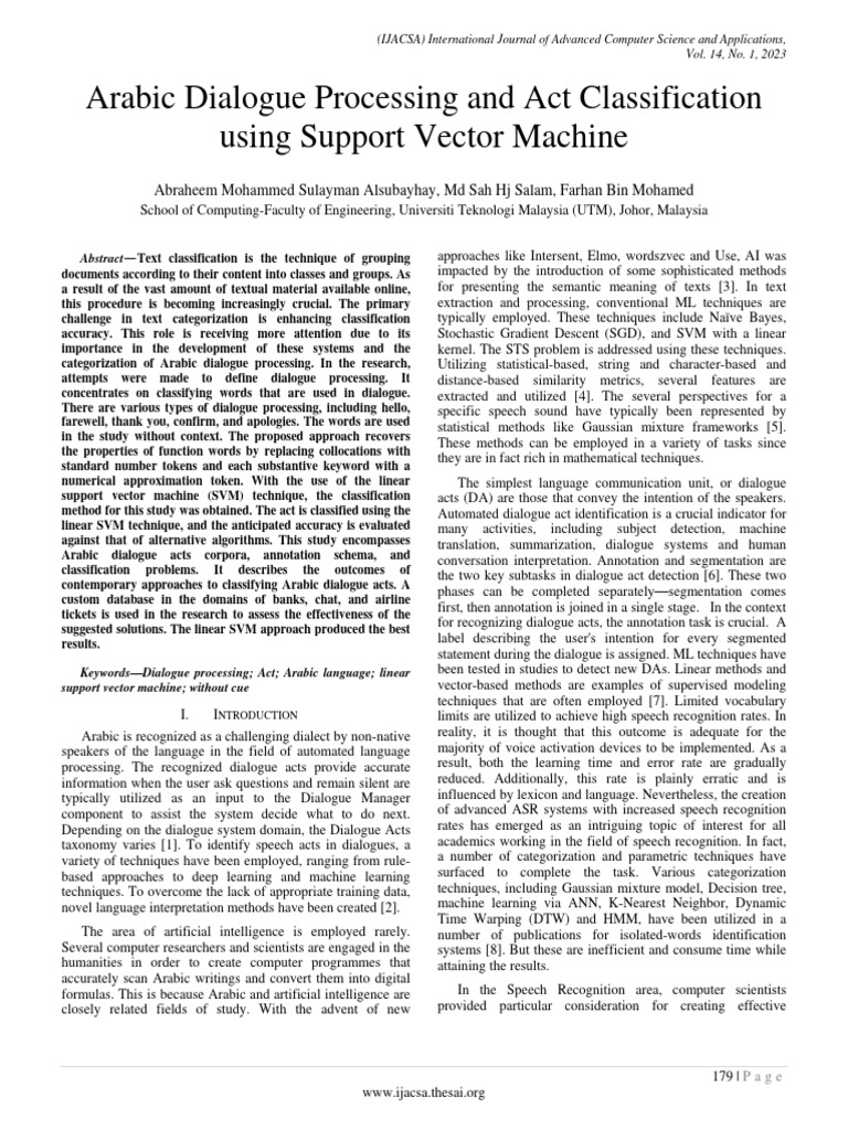 Arabic Dialogue Act Classification with SVM | PDF | Support Vector ...