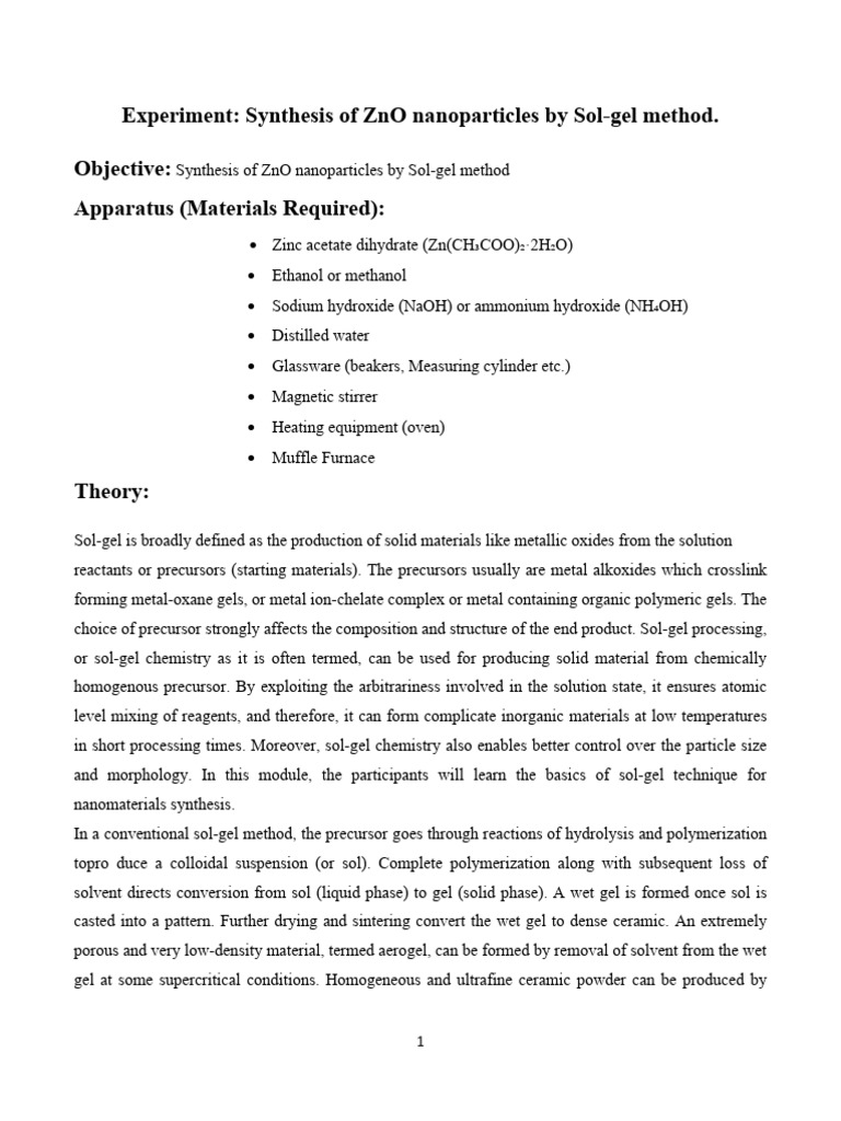 Synthesis of ZnO Nanoparticles via Sol-Gel | PDF | Zinc Oxide ...
