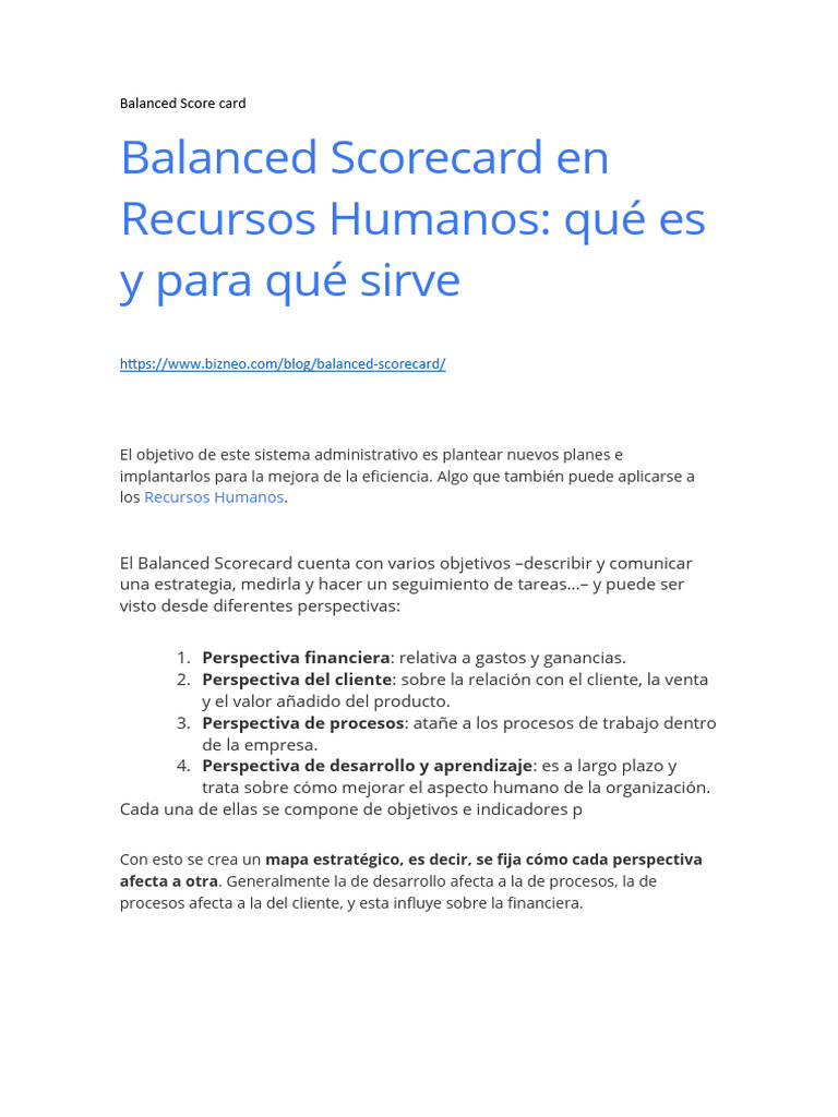 Balanced Score Card | PDF | Business | Negocios económicos