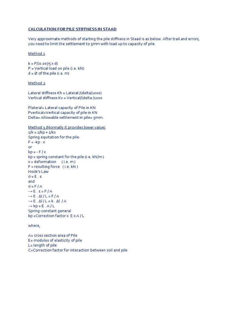 Pile Stiffness Calculation Methods | PDF