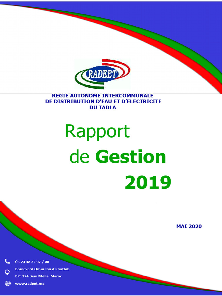 Rapport de gestion 2019 de la RADEET | PDF | Assainissement | Eau
