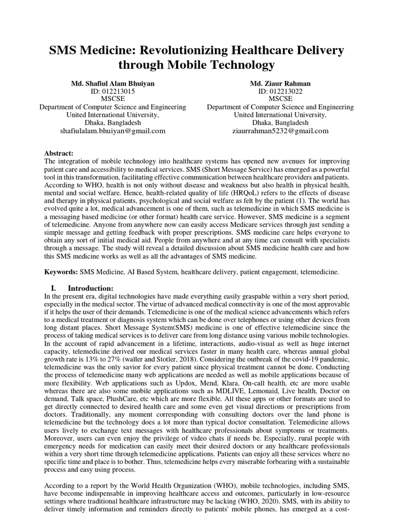 SMS Medicine: Transforming Healthcare Access | PDF | Health Care ...