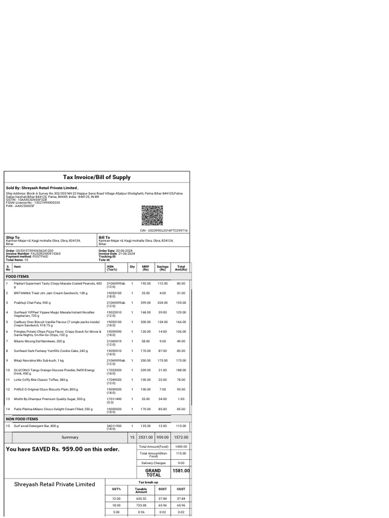 Invoice and Order Summary for Food Items | PDF | Foods | Cuisine