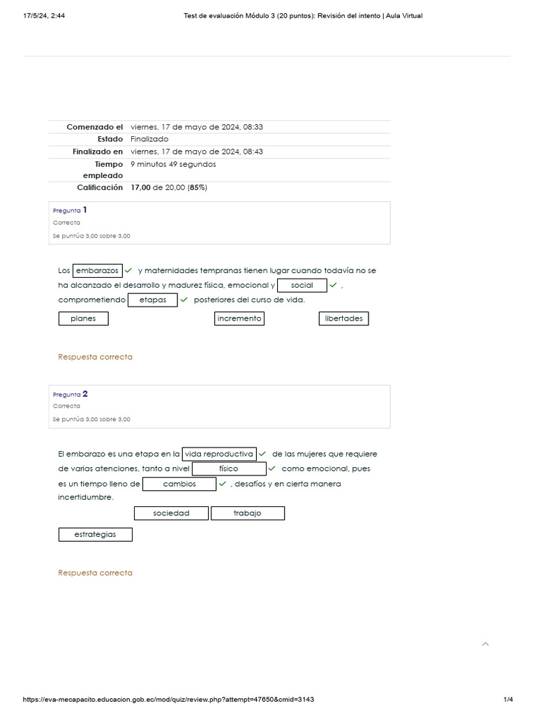 Test de Evaluación Módulo 3 (20 Puntos) - Revisión Del Intento - Aula ...